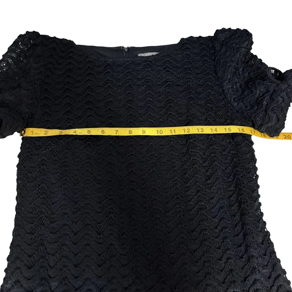 Navy/Black Lace Short Sleeve Dress By Sharagano With Bow Accents - Picture 6 of 9
